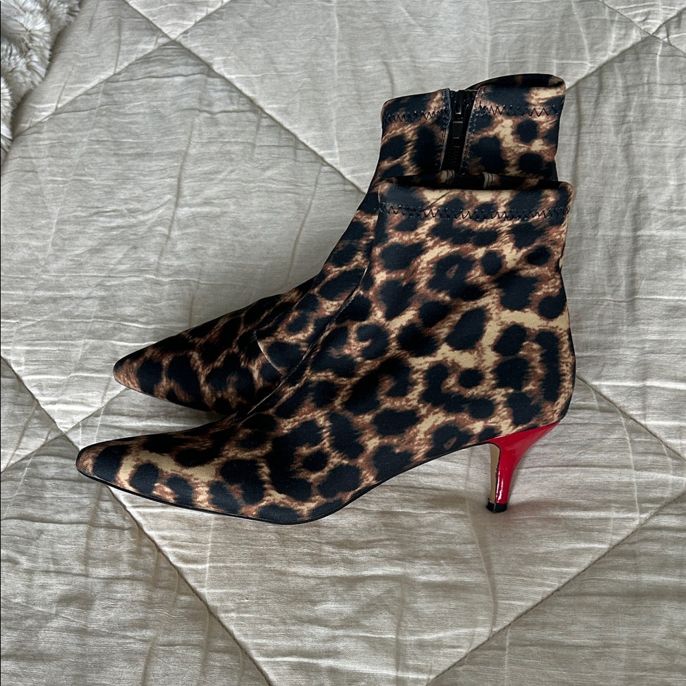 Betsey Johnson Leopard Ankle Boots with Red Heel